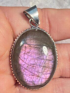Labradorite Pendant Oval Purple Flash Natural Gemstone Handmade OOAK